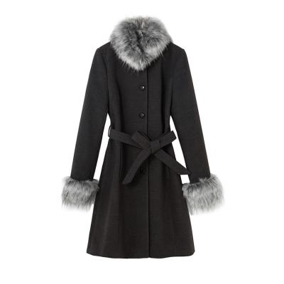 China Winter Female Elegant Woolen Coats Women Fur Collar Outerwear Clothing Thick Warm Anti-Shrink Woolen Blends For Women for sale