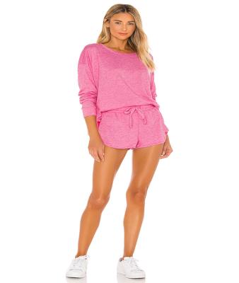 China Anti-pilling women's long sleeve t-shirt and shorts salon wear fashions set for ladies for sale