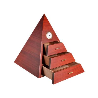 China Factory direct custom cigar storge humidor in creative cedr pyramid pyramid cigar humidor with drawer for sale