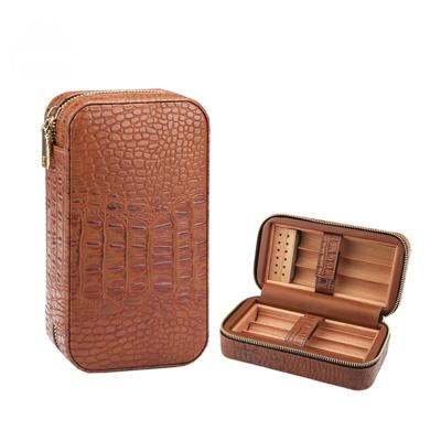 China Storge 2021 new design unique waterproof leather cigar case, travel wooden cigar case for sale