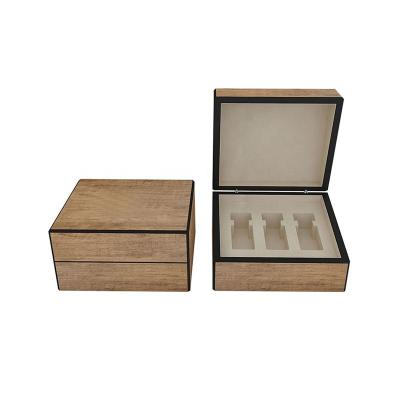 China Wholesale 3 Luxury Wooden Bottles Essential Oil MDF Packaging Wooden Perfume Box Supplier for sale