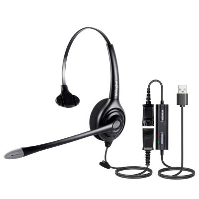 China Noise Canceling Microphone USB Earphone Desktop Monaural Noise Canceling Headset with Quick to USB Adapter, Adjustable MIC, Mute Volume Control for sale