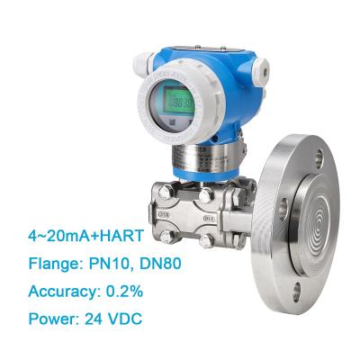 China Water Oil Air Pressure Gauge RTS 0.2% High Accuracy 4-20mA Using Hart Protocol DN80 Flange Type Differential Pressure Transmitter For Air And Gas for sale