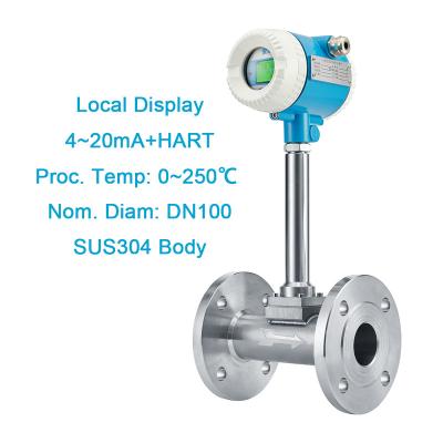 China Power Industry DN100 High Precision 4-20mA Output Hart Steam SUS304 Body Smart Vortex Street Flowmeter for sale