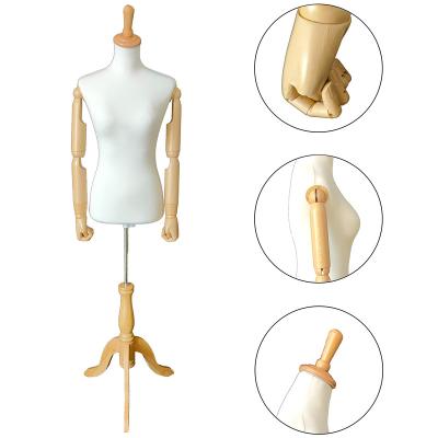 China Other Full Body Dress Wooden Torso Covered Cloth Display Arms Female Mannequins for sale