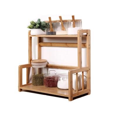 China Sustainable Home Furniture 2 Tier Bamboo Free Standing Kitchen Shelf Storage Racks And Holders for sale