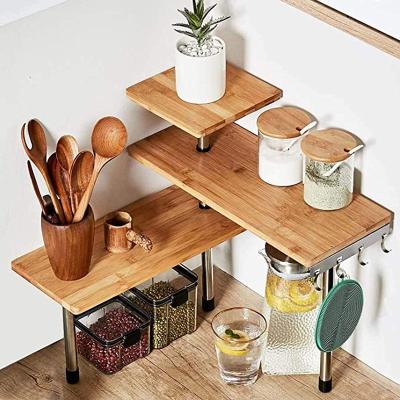 China Sustainable Kitchen Corner Shelf Spice Rack Adjustable Storage Racks And Rack Bamboo Corner Shelf for sale