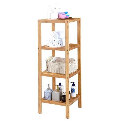 China Sustainable ECO Storage Racks And Racks Four Shelf Living Room Natual Bamboo Cabinet Shelf for sale