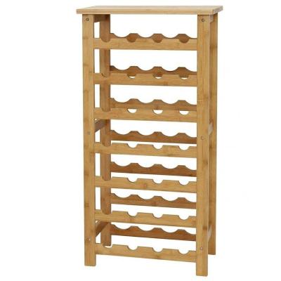 China Sustainable Bamboo Wooden Free Standing Kitchen Wine Display Rack 7-Tier Bottles Storage Shelf for sale