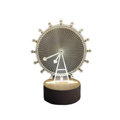 China Bedroom Modern Table Home Decor Usb Connect Ferris Wheel Night Light Wooden Frame Acrylic Lamp for sale