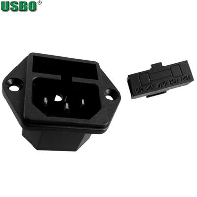 China 3 Pins AC Power Plug Black IEC320 C13 C14 3Pins AC Power Plug Screw Mount Locked Electrical Outlet With Fuse Hole 10A 250V for sale