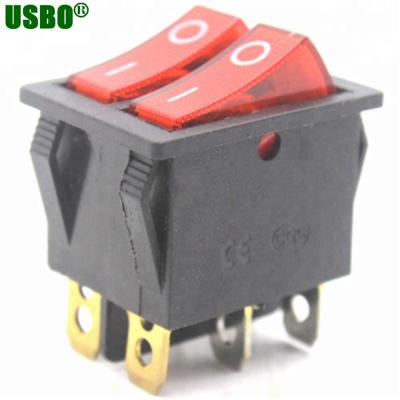 China SPST Red Button 16a 250v 2 Way 6p Rocker Switch With Red Led Lamp for sale