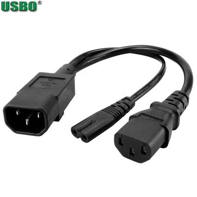 China Wholesale 0.3M Three Prong C14 Plug Power Cable Cord Male To C13+C7 Female Power Cable Cord for sale