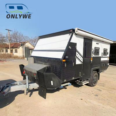 China Movable with railing ONLYWE pop up camper caravan rv truck tent aluminum trailer offroad camping trailer for sale