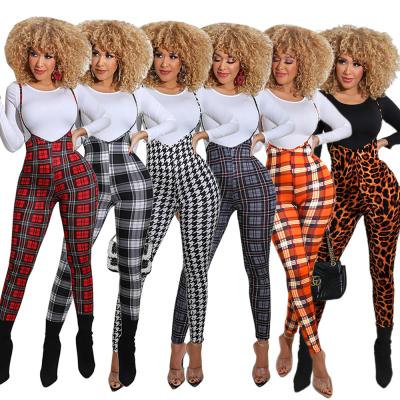 China Hot Sale QUICK DRY 2 Piece Jumpsuit Set Cheetah Print Plaid Print Spaghetti Strap Long Sleeve Overalls For Women for sale