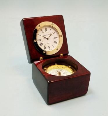 China Antique Style Vintage Desk Compass Clock With Rosewood Case for sale