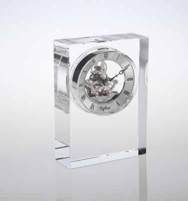 China Handcut Glass Transparent Square Shape Crystal Clock And Wedding Gift for sale