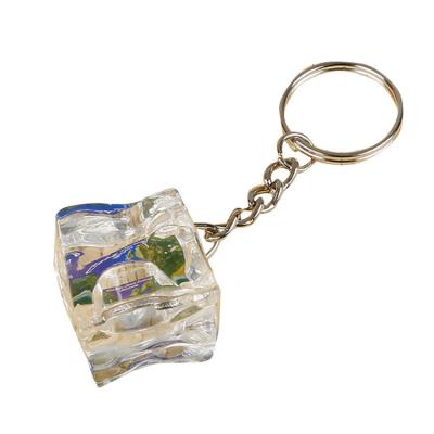 China Fake decors factory company custom logo souvenir gift ice cube clear acrylic key chain promotional keychain for sale