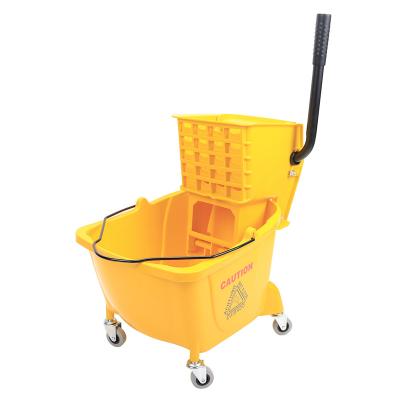 China 24L Durable Yellow Floor Handle Floor Bucket Mop Wringer Bucket Cleaning Cart for sale