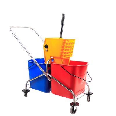 China Sustainable 60L Hotel Plastic Broom Wringer Cart Down-Press Luxury Mop Bucket for sale