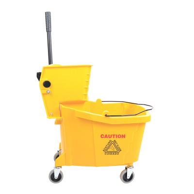 China 24L/32L/36L Sustainable Commercial Yellow Plastic Cart Mop Wringer Cleaning Bucket for sale