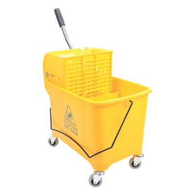 China Factory Wholesale 20L Viable Yellow Plastic Broom Squeezer Bucket With Wringer Cleaning Bucket Commercial Floor Broom Cleaning Bucket for sale