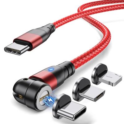 China Mobile phone diamon lamp type micro 3 c in 1 540 magnetic degrees 3A charging usb cable fast for sale