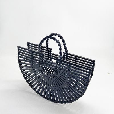 China Factory supply black bamboo bag hot sale fashion purse half moon handle handbag for sale