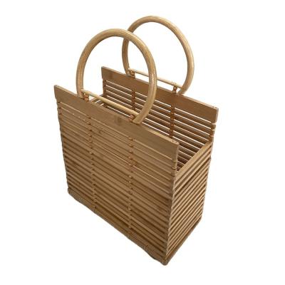 China Fashion factory supply bag bamboo square hot sale round lid handle bamboo handbag for sale