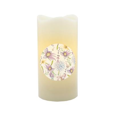 China COLOR CHANGING Natural Flower Image Projection LED Wax Rotating Battery and USB Powered Candle Light for sale