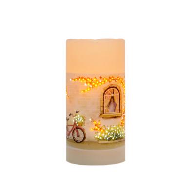 China Show Light Pattern on Candle Shell Aluminum Atmosphere Paraffin Wax Fiber Optic Electronic Candle for sale