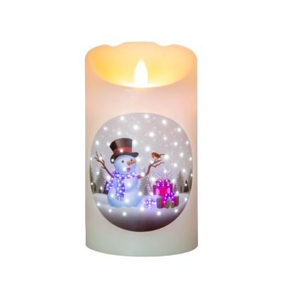 China Show Light Pattern On Candle Shell Christmas Large Paraffin Wax Fiber Optic Led Candle for sale