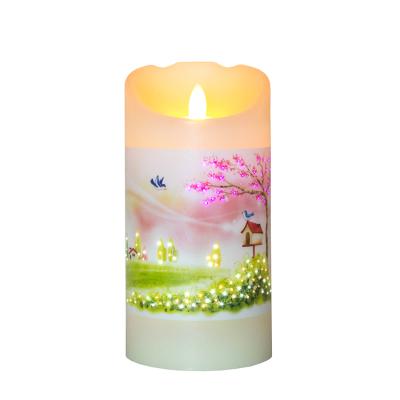 China Show Light Pattern On Candle Shell Wax Fiber Optic LED Candle With Music for sale