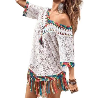 China Fashion Summer Design Crochet Lace Breathable Neck Cover Up Beachwear Manufacturer for sale