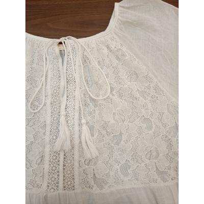 China College Breathable Five Point Style Bubble Sleeve Singapore Summer Hollow Collar Loosen Cotton Lace Embroidered Dress for sale