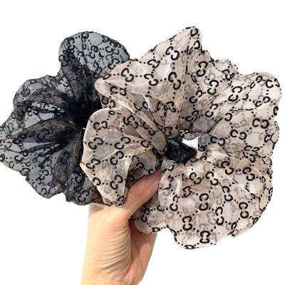 China New Stretch Hair Accessories Hair Scrunchies Design Over Size Letter Organza Polyester Rubber Custom for sale