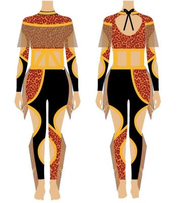 China Custom design sublimation design girl women leopard print free cheerleader costume fringe dancer tights team wear cheerleader dance uniforms for sale