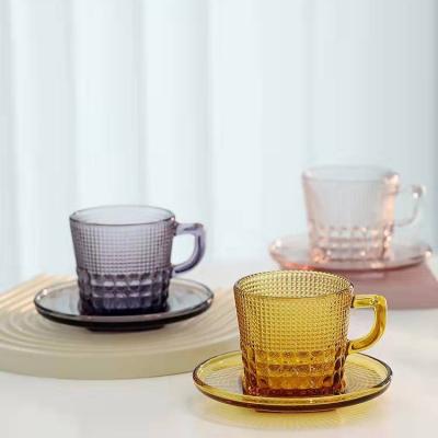 China Viable Newly Arrived 180ml Sodium and Calcium Diamond Coffee Set Cup Four Color Set Glass Box for sale