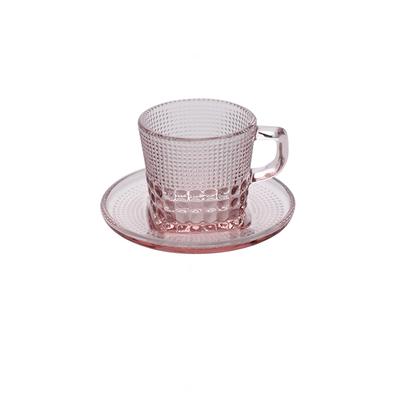 China New Arrival 180ml/6oz Viable Sodium Calcium Diamond Glass Coffee Set Set Of Four Girls Pink With Cup Holders for sale