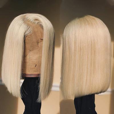 China Silky Straight Sheer Blonde Lace Front Wig,Short Bob Wig,Brazilian Virgin Hair 4x4 Closure 4x4 Wave Wave Bob 613 Wig for sale