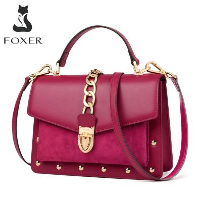 China FOXER Women Metal Split Leather High Quality Small Totes Split Leather Cross - Classic Body Bags Lady Shoulder Flap Top Handle Bag Bags Luxury for sale