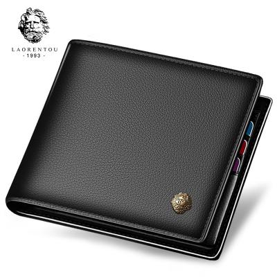 China LAORENTOU RFID Cow Leather Men Short Wallet Male Purse Card Holder Casual Genuine Leather Standard Wallets For Men for sale