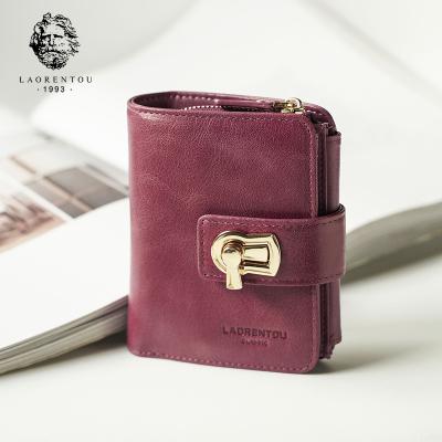 China Women's Anti-theft Standard Wallet Brand LAORENTOU Leather Wallets Fashion Short Zipper Purse Lady Coin Pocket Card Holder for sale