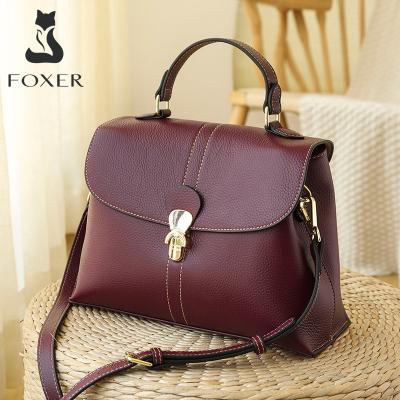 China Fashion FOXER Large Capacity Ladies Swap Lady Elegant Totes Women Genuine Leather Handle Bag Soft Shoulder Bags Elegant Purse Female for sale