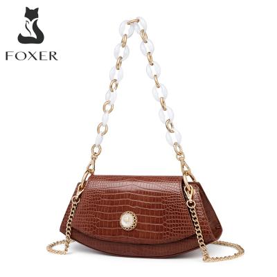 China FOXER Fashion Saddle Girl's Leather Split Shoulder Bag Women's Evening Handbags Cross - Genuine Leather Body Saddle Bag for sale