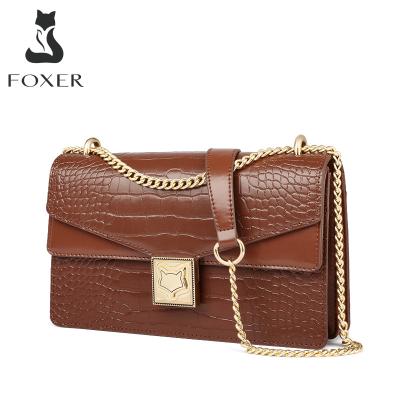 China FOXER Retro Fashion One-Shoulder Woman Bag Crocodile Pattern Armpit Split Leather Even Leather Bag With Chain for sale