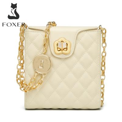 China FOXER 2021New Fashion Split Bucket Bag High Quality Leather Messenger Dold Rhombus Shoulder Bag Coin Bag Luxury Small Chain Bag for sale