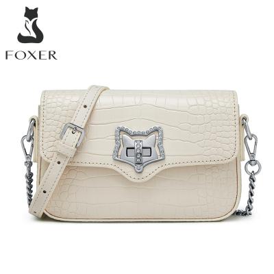 China FOXER Summer Fashion Crocodile Grain Leather Bag Woman All-match Shoulder Bag High Quality Chain Girl Mini Square Gift Bag for sale