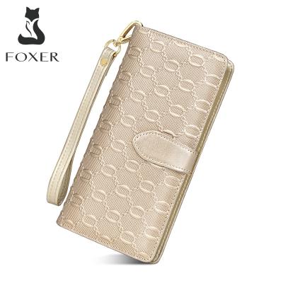 China FOXER Fashion Women's Wallets Anti-theft Brand Long Purse Female Genuine Leather Card Holder Cowhide Coin Wallet for sale