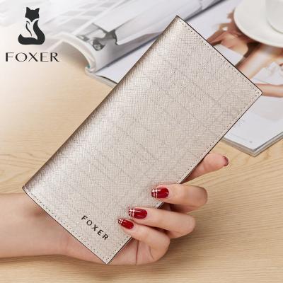 China FOXER anti-theft women brand fashion design long card holder clutch lady bags money wallet women invent purse for sale